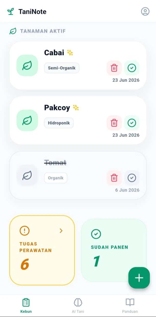 Tampilan aplikasi TaniNote 1